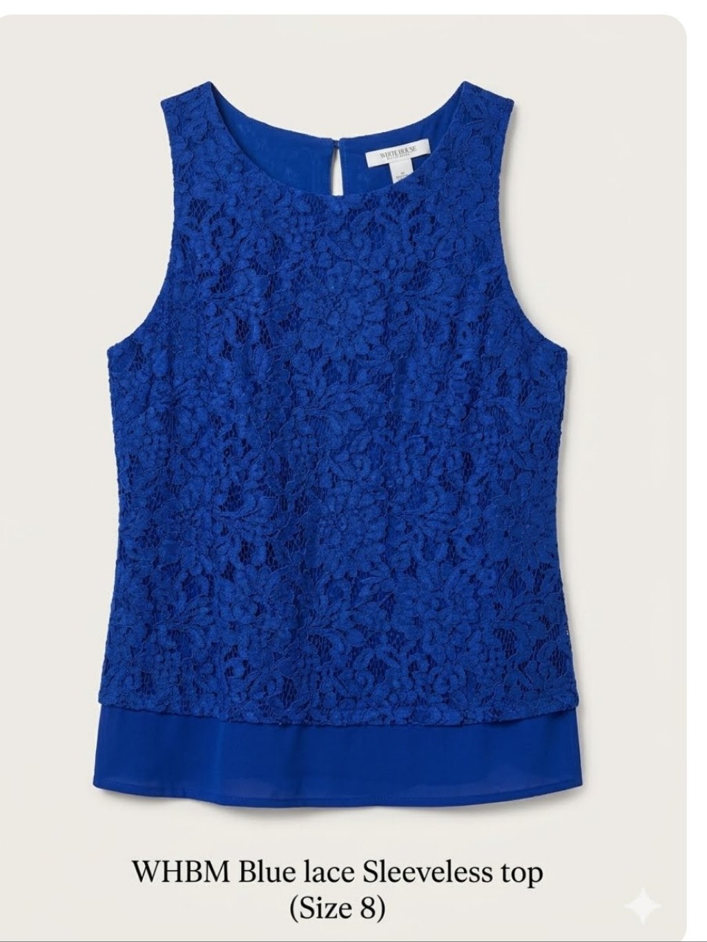 Whbm Blue Lace Sleevesless Top Size 8